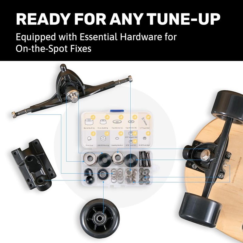Elos Skateboard Hardware Kit - Trucks Mounting Hardware, Skateboard Bearing, Bushings, Kingpin, Pivot Cups, Truck Nuts, Bolts, Skateboard Accessories & Skate Part - Image 5