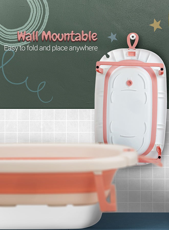 BAYBEE Foldable Baby Bath Tub With Anti-Skid Base, Temperature Sensing Water Plug And Wall Mountable Bathtub For Baby 0-3 Years, Pink - Image 5