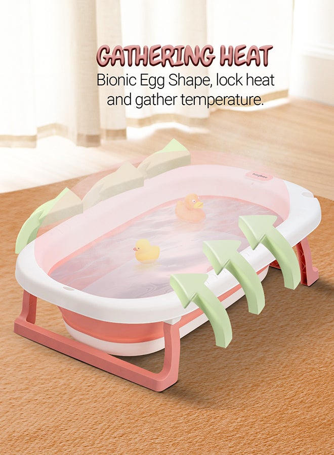 BAYBEE Foldable Baby Bath Tub With Anti-Skid Base, Temperature Sensing Water Plug And Wall Mountable Bathtub For Baby 0-3 Years, Pink - Image 3