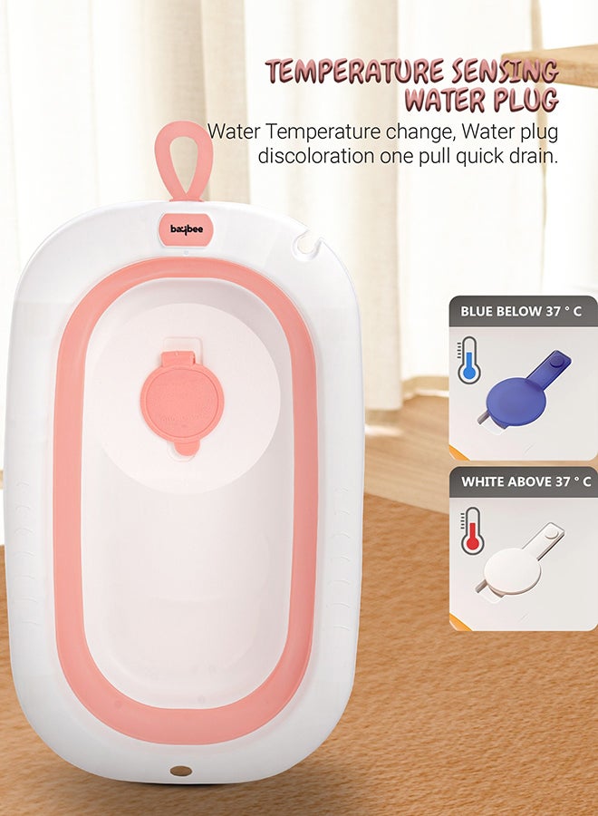 BAYBEE Foldable Baby Bath Tub With Anti-Skid Base, Temperature Sensing Water Plug And Wall Mountable Bathtub For Baby 0-3 Years, Pink - Image 4