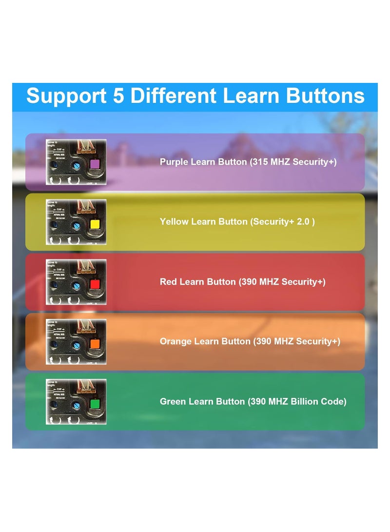 890MAX Garage Door Opener Remote, 2 Replacement for LiftMaster/Chamberlain/Craftsman, Universal 3-on Garage Door Opener Remote with Mini Key Chain for Purple Red Yellow Orange Green Learn ons - Image 5