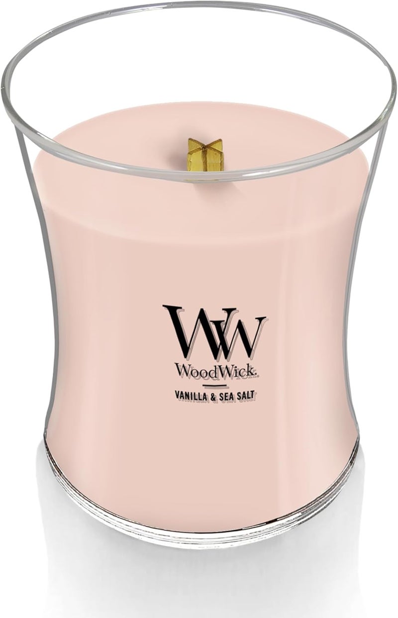 وودويك شموع WoodWick متوسطة الحجم عطرية على شكل ساعة رملية مع تقنية Pluswick الابتكارية، نكهة الفانيليا وملح البحر - Image 3
