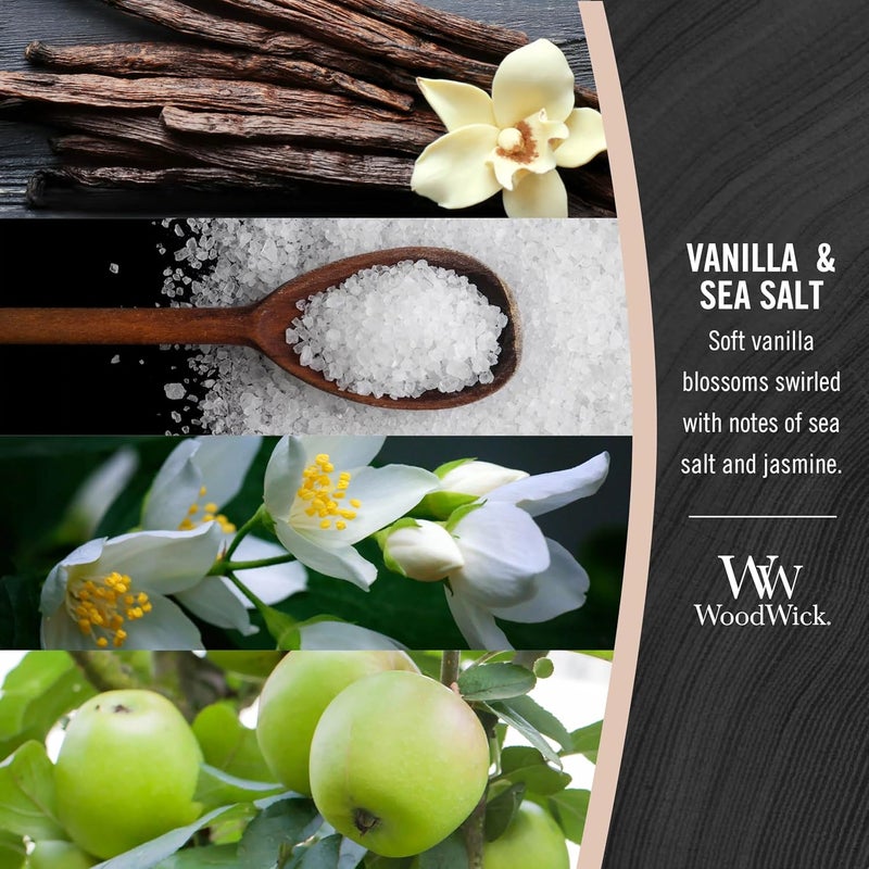 وودويك شموع WoodWick متوسطة الحجم عطرية على شكل ساعة رملية مع تقنية Pluswick الابتكارية، نكهة الفانيليا وملح البحر - Image 4