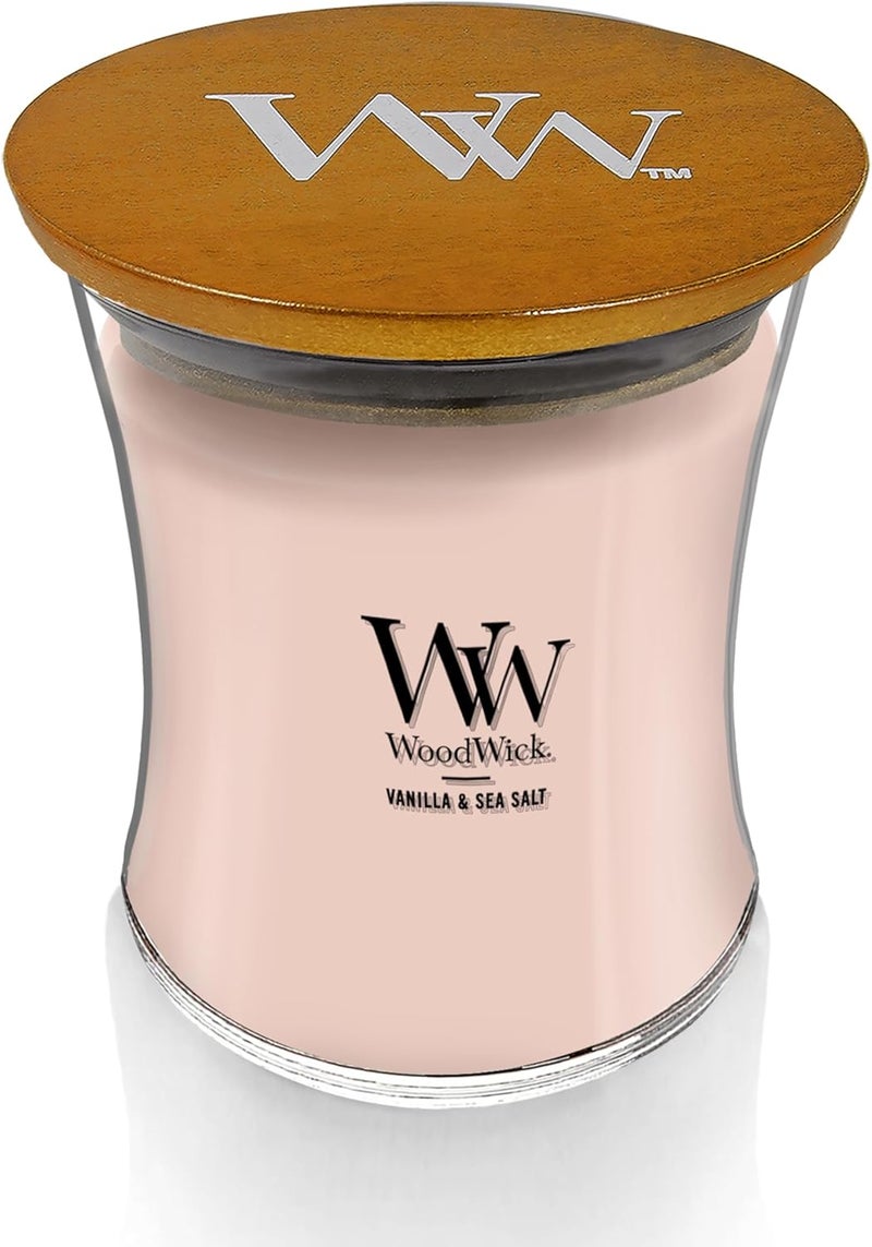 وودويك شموع WoodWick متوسطة الحجم عطرية على شكل ساعة رملية مع تقنية Pluswick الابتكارية، نكهة الفانيليا وملح البحر - Image 2