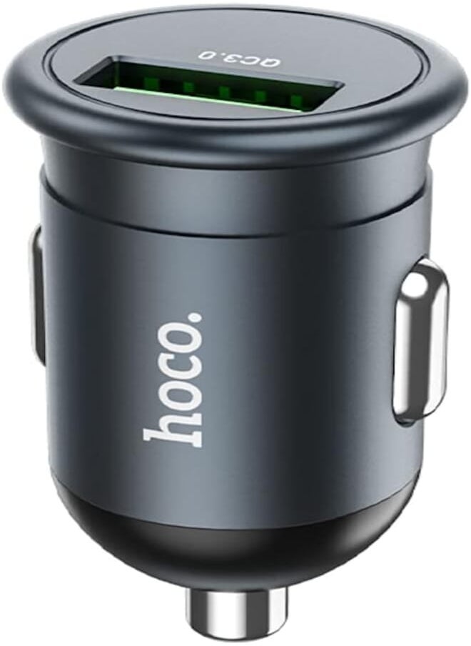 Hoco Hoco Z43 - Mighty Single Port Fast Car Charger (18W - 3A), Support QC3.0/FCP/AFC Fast Charging protocols, Charger Compatible with iPhone Samsung Xiaomi Oppo Huawei - Metal Grey, USB 