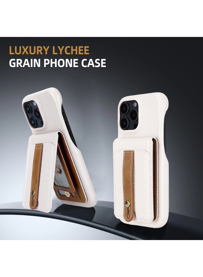 HYH Luxury Lychee Grain Leather Phone Case for iPhone 16 Pro Max, Card Holder Wallet Case with Ring Holder & Mirror, Shockproof Protective Cover with 4 Card Slots - Image 1