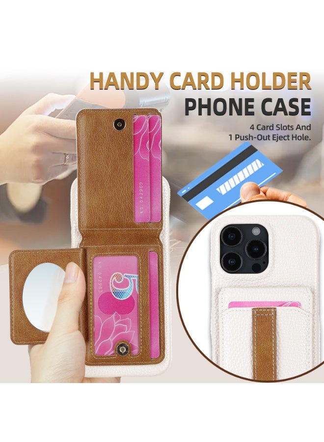 HYH Luxury Lychee Grain Leather Phone Case for iPhone 16 Pro Max, Card Holder Wallet Case with Ring Holder & Mirror, Shockproof Protective Cover with 4 Card Slots - Image 3