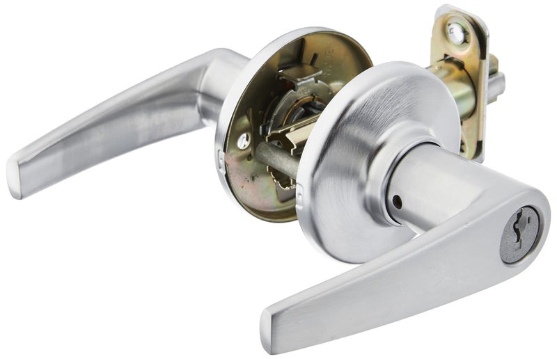 Kwikset Delta Entry Door Handle with Lock and Key Secure Keyed Reversible Lever Exterior Doorlock For Front Entrance and Bedrooms Satin Chrome Pick Resistant Smartkey Rekey Security