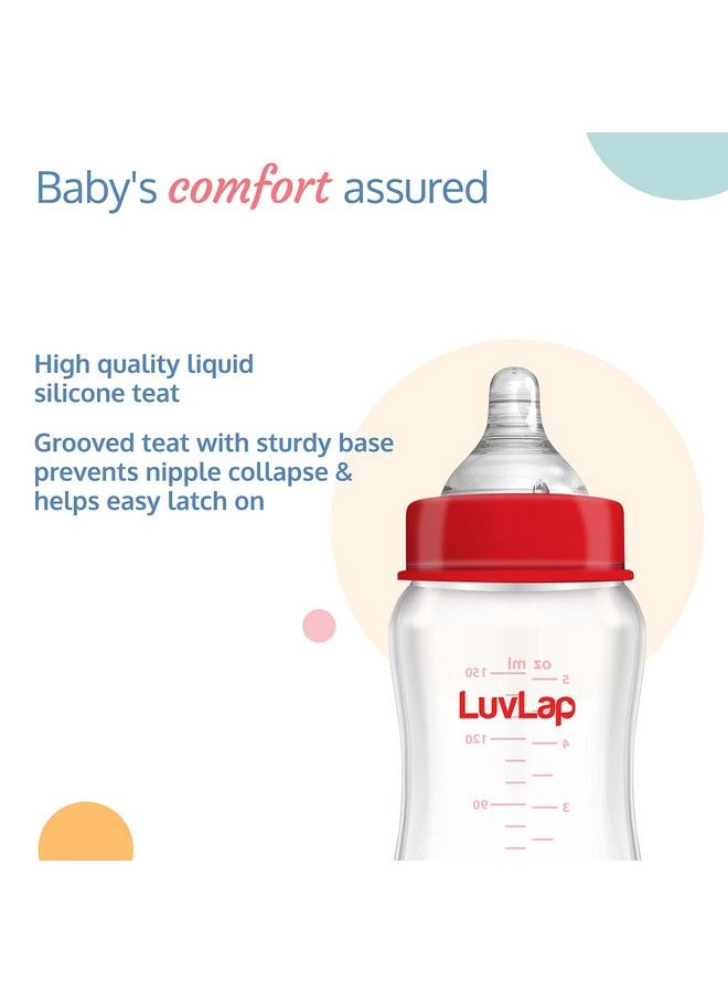 Luvlap زجاجة رضاعة ناتورا فلور ذات عنق عريض للأطفال حديثي الولادة والرضع والأطفال الصغار حتى سن 3 سنوات، خالية من مادة BPA، ذات شكل مريح يسهل حملها مع حلمة مضادة للمغص، عبوة من قطعتين، 150 مل - Image 4