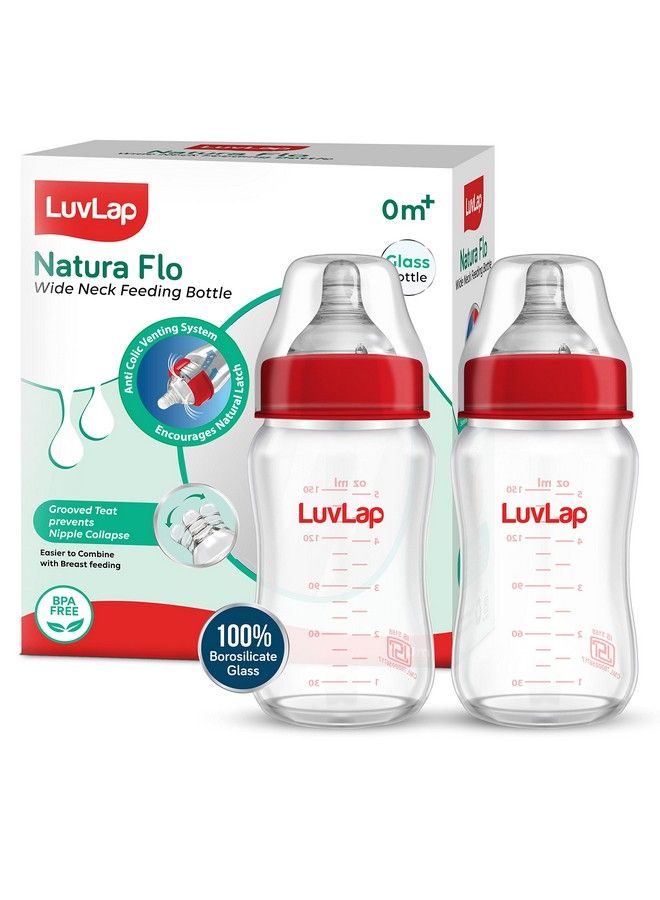 Luvlap زجاجة رضاعة ناتورا فلور ذات عنق عريض للأطفال حديثي الولادة والرضع والأطفال الصغار حتى سن 3 سنوات، خالية من مادة BPA، ذات شكل مريح يسهل حملها مع حلمة مضادة للمغص، عبوة من قطعتين، 150 مل - Image 2