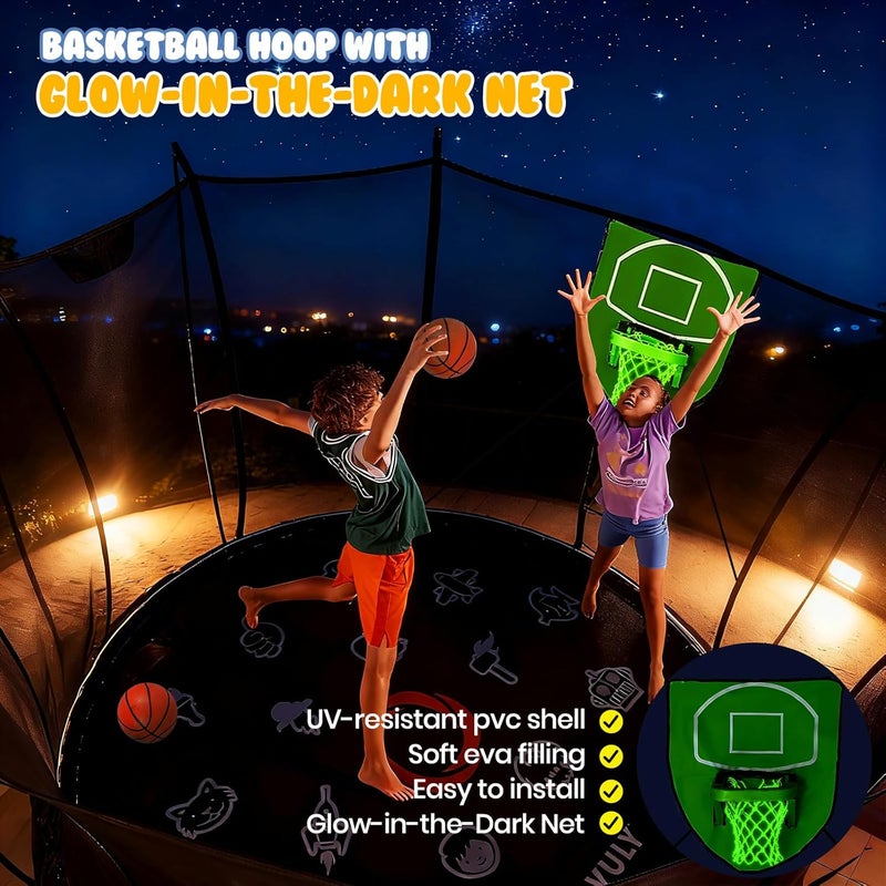 Sumapner Trampoline Accessories Kit Kids,Basketball Hoop with 3 Mini Basketballs,50FT Solar Lights Fit 8 10 12 14 15 16FT Trampoline Outdoor 8 Mode,Choose from 2 Kits with Sprinkler or Dart Board & Glow Net - Image 4