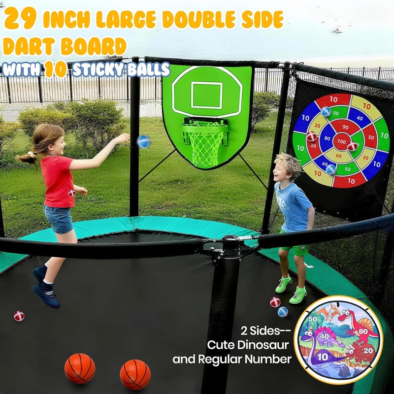Sumapner Trampoline Accessories Kit Kids,Basketball Hoop with 3 Mini Basketballs,50FT Solar Lights Fit 8 10 12 14 15 16FT Trampoline Outdoor 8 Mode,Choose from 2 Kits with Sprinkler or Dart Board & Glow Net - Image 3