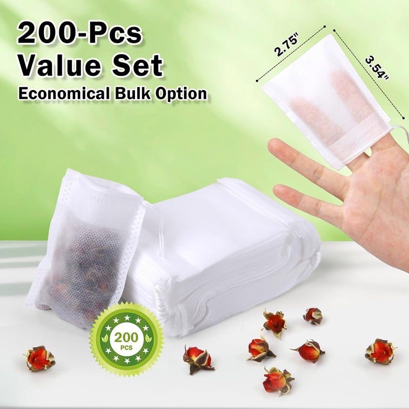 POSTANTIN 200Pcs Disposable Tea Bags for Loose Leaf Tea, Empty Tea Filter Bags for Cooking, Infuser Sachets for Spice, Coffee, Herb and More (3.54x2.75 Inch) - Image 2