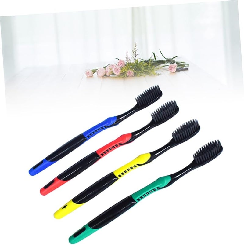 PartyKindom 8 فرشاة أسنان من الفحم البامبو ذات شعيرات ناعمة للبالغين بألوان متنوعة للعناية بالفم في المنزل والسفر - Image 4