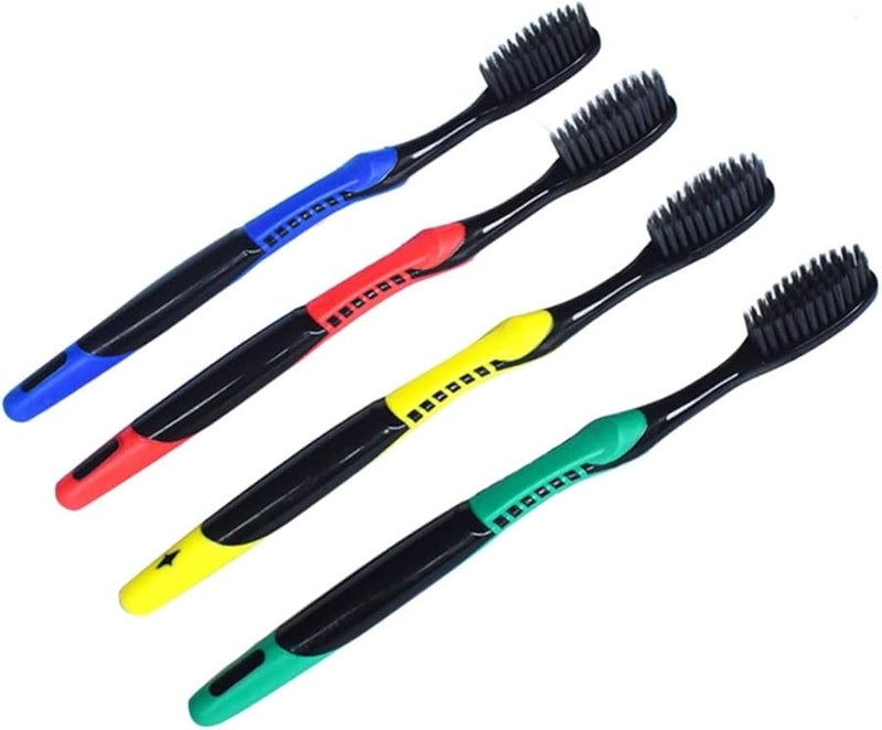 PartyKindom 8 فرشاة أسنان من الفحم البامبو ذات شعيرات ناعمة للبالغين بألوان متنوعة للعناية بالفم في المنزل والسفر - Image 2