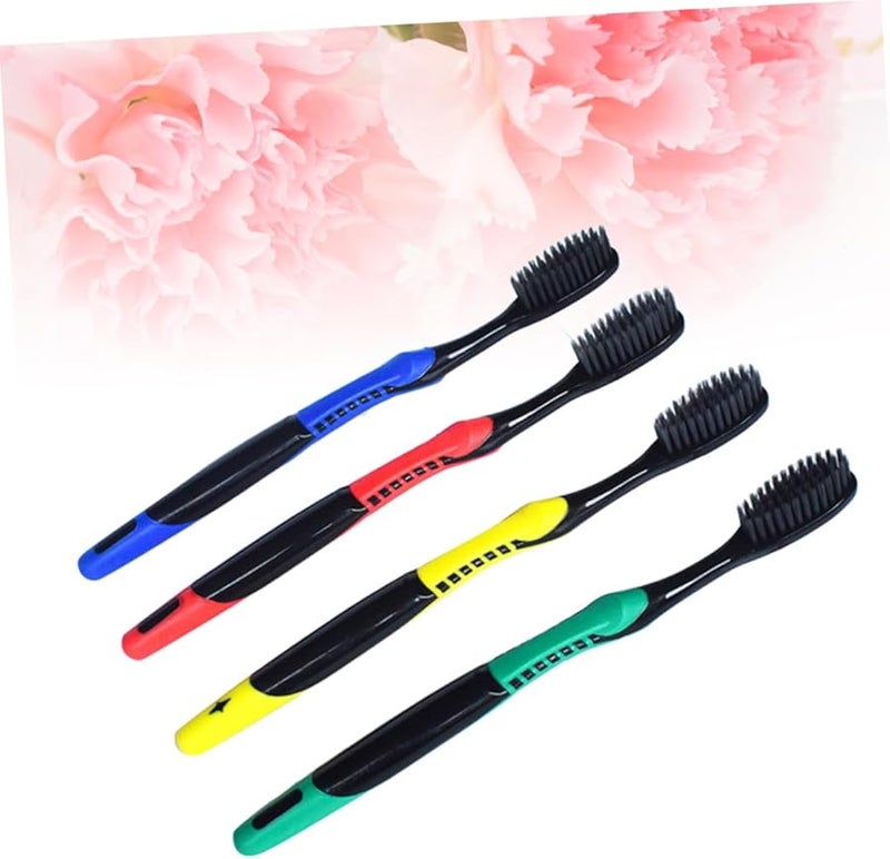 PartyKindom 8 فرشاة أسنان من الفحم البامبو ذات شعيرات ناعمة للبالغين بألوان متنوعة للعناية بالفم في المنزل والسفر - Image 3