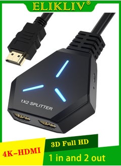 ELIKLIV HDMI Splitter for Dual Monitors, HDMI Splitter 1 in 2 Out, HDMI Splitter 4K Ver1.4 Support 4K 3D Full HD 1080P Compatible/PS4/PS3/Blu-ray Player/MacBook/HDTV (1 Source to 2 Displays)  - Image 1