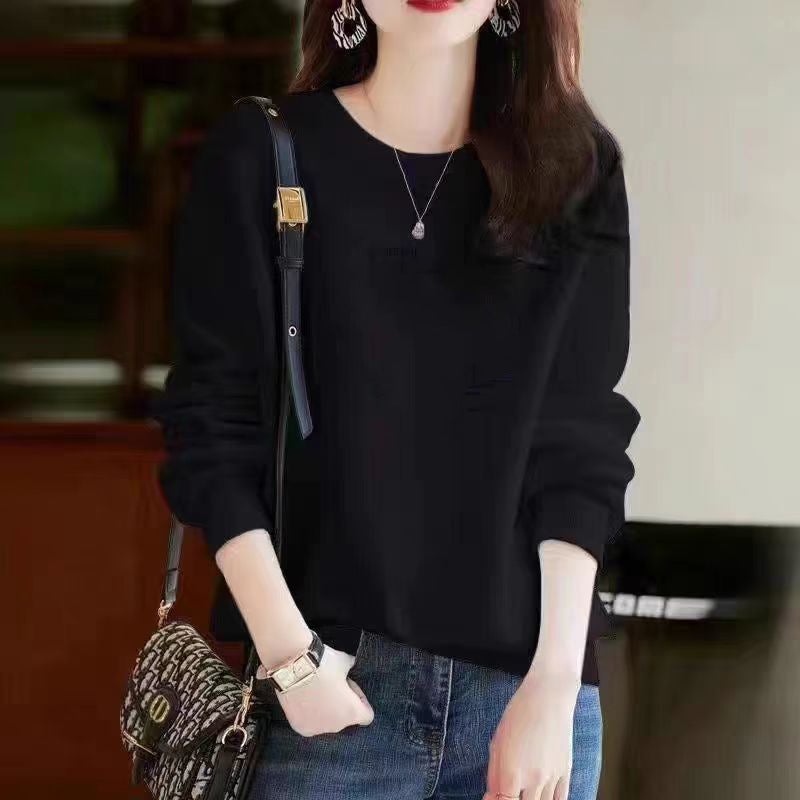Heavy-weight Chinese Cotton Crewneck Sweatshirt Womens Autumn and Winter Thickened Korean Style Fashionable Slimming Couples fleece-lined Top for Men and Women Black