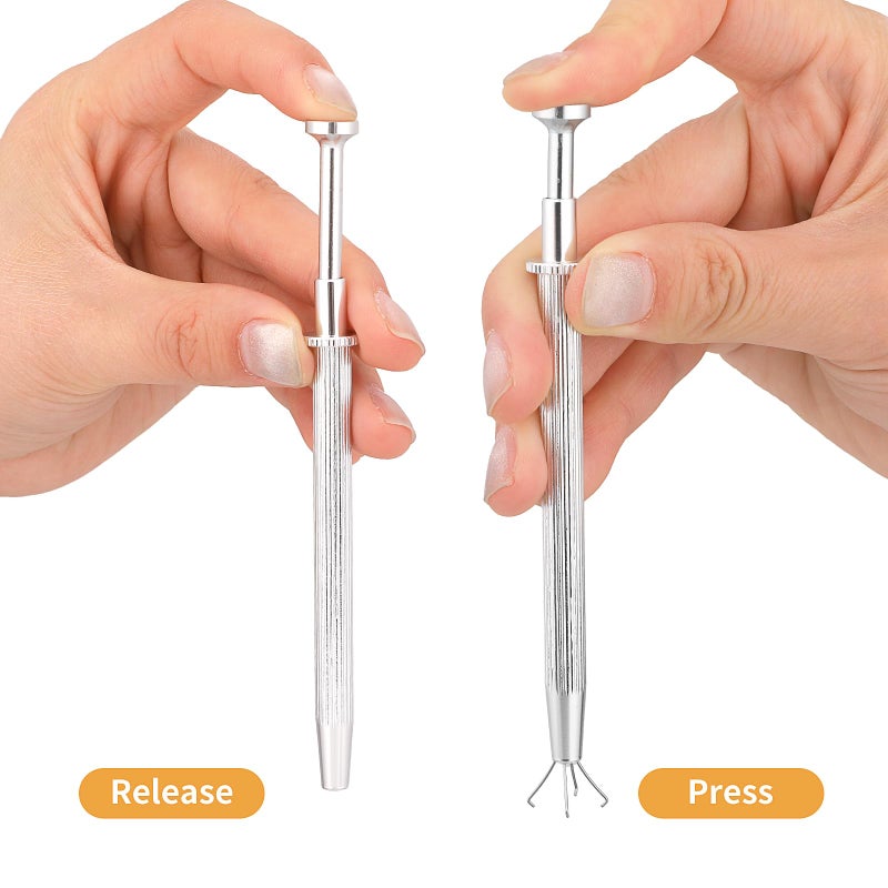 salbsever 3Pcs Grabber Tool Holder Set Jeweler's Pick Up Sprinkle Pen Jewelry Tweezers 4 Claw Piercing Ball with Prongs Diamond Claw Precision Stainless Steel For Tiny Objects IC Chip Electronic Components - Image 5