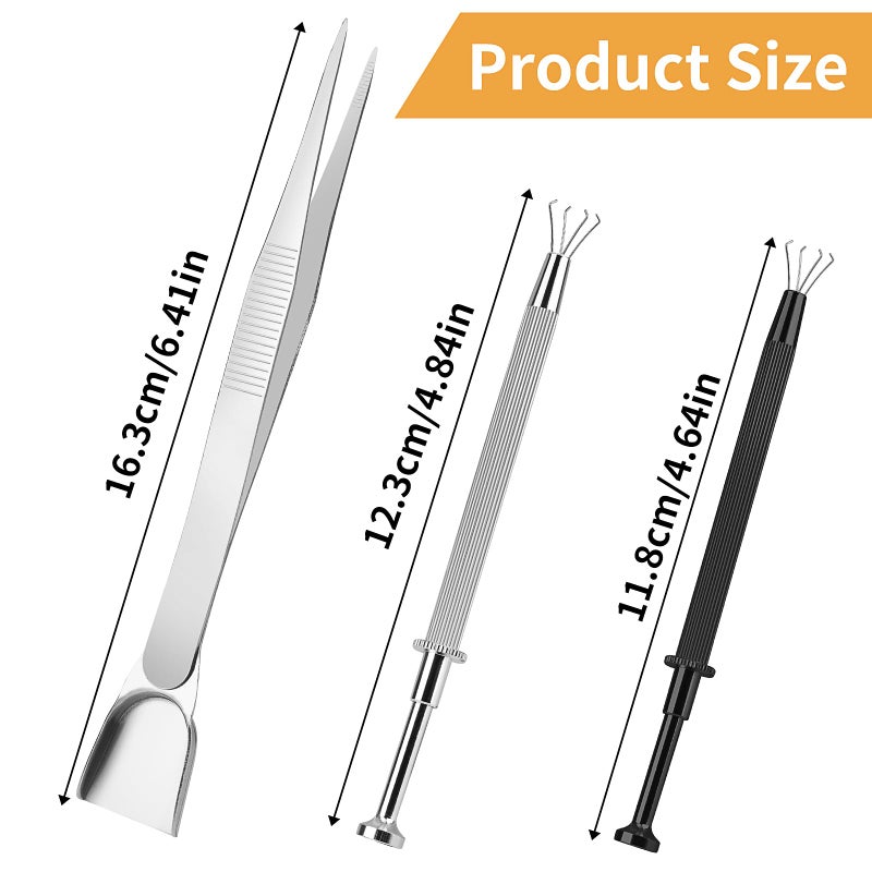 salbsever 3Pcs Grabber Tool Holder Set Jeweler's Pick Up Sprinkle Pen Jewelry Tweezers 4 Claw Piercing Ball with Prongs Diamond Claw Precision Stainless Steel For Tiny Objects IC Chip Electronic Components - Image 2