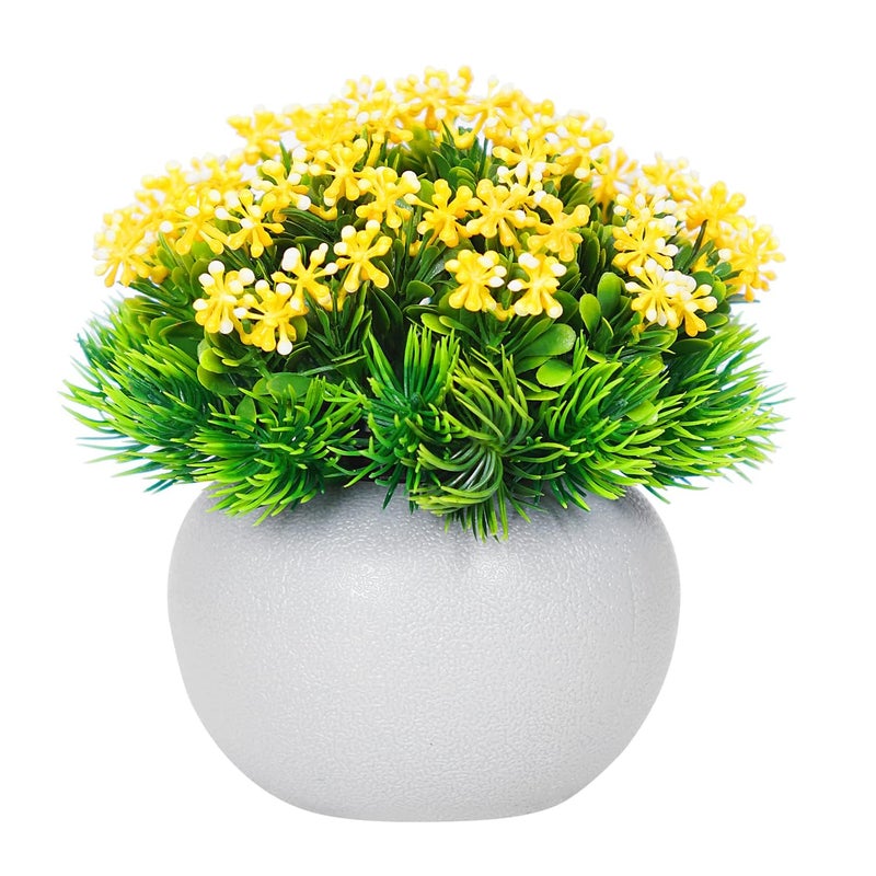 Dekorly Plastic Artificial Flower Plants with White Pot|Flower Plants for Home Office Decor|Bedroom, Living Room, and Balcony Decor|Pack of 4 - Image 3