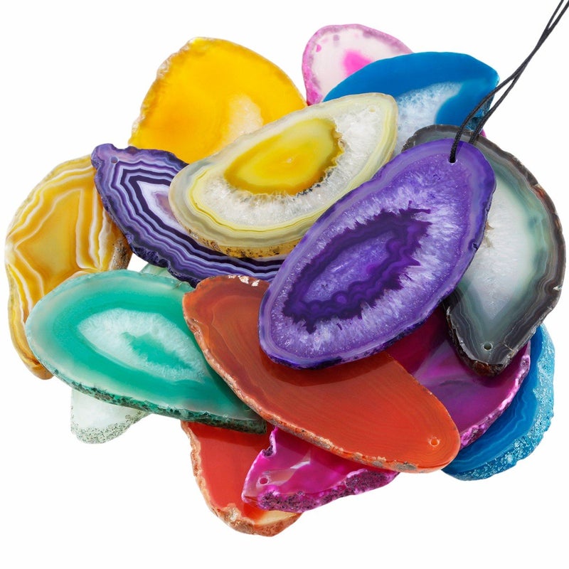 SUNYIK Top Drilled Agate Quartz SliceIrregular ShapesAssorted Random ColorPack of 10