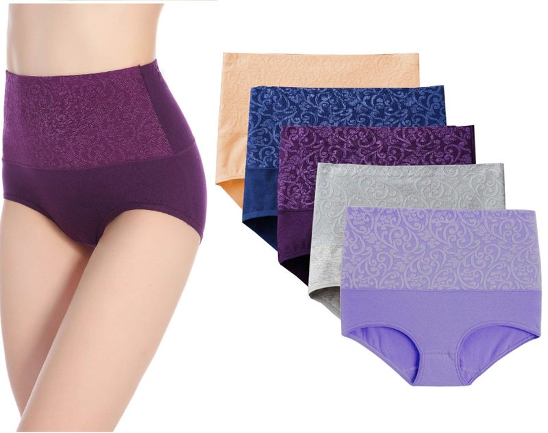 Kinyanco 5-Pack High Waist Tummy Control Panties for Women, Cotton Underwear No Muffin Top Shapewear Brief Panties (5-Pack, Medium) - Image 1