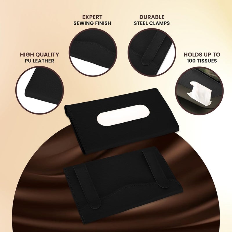MOHILAA Car Tissue Holder for Sun Visor – PU Leather Tissue Case for Car, Truck, Backseat & Headrest | Visor Napkin Dispenser for Easy Access & Interior Organization (Plain Black) - Image 5
