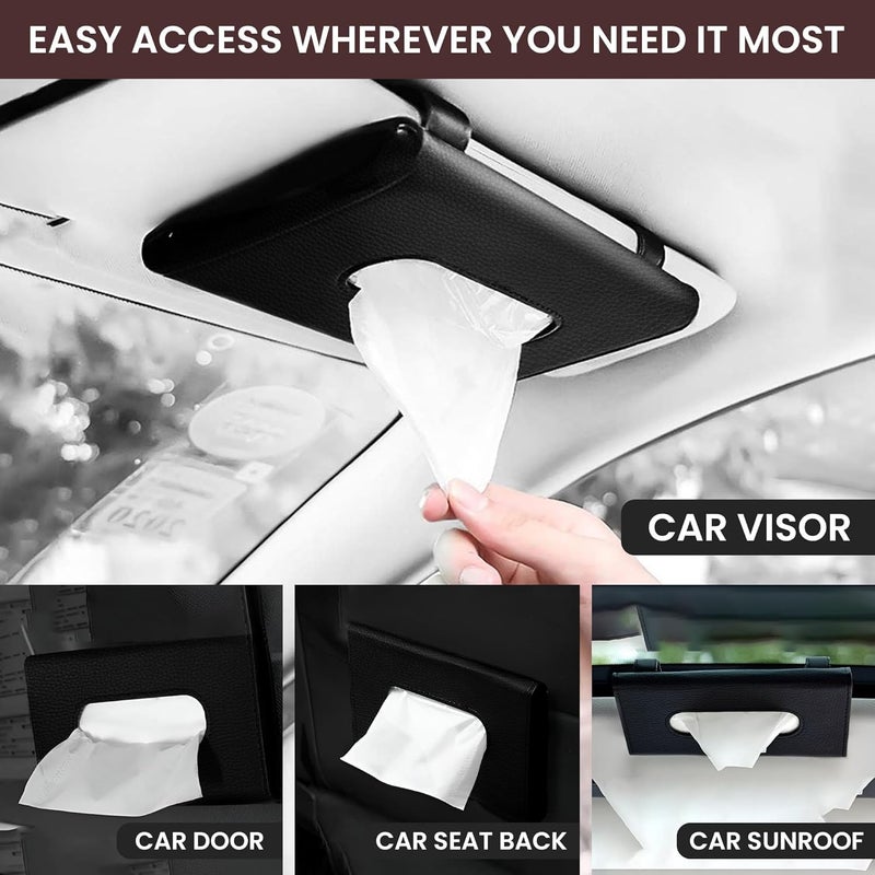 MOHILAA Car Tissue Holder for Sun Visor – PU Leather Tissue Case for Car, Truck, Backseat & Headrest | Visor Napkin Dispenser for Easy Access & Interior Organization (Plain Black) - Image 4