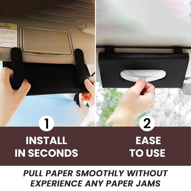 MOHILAA Car Tissue Holder for Sun Visor – PU Leather Tissue Case for Car, Truck, Backseat & Headrest | Visor Napkin Dispenser for Easy Access & Interior Organization (Plain Black) - Image 3