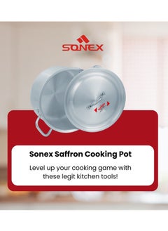 SONEX Sonex Saffron Cooking Pot 26 cm,  Capacity 6.5 Ltr, Cookware With Lid,Ergonomic Handle For Secure Grip,Premium Aluminum Metal Finish,Durable & Light Weight, Silver  - Image 2