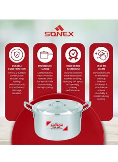SONEX Sonex Saffron Cooking Pot 26 cm,  Capacity 6.5 Ltr, Cookware With Lid,Ergonomic Handle For Secure Grip,Premium Aluminum Metal Finish,Durable & Light Weight, Silver  - Image 5