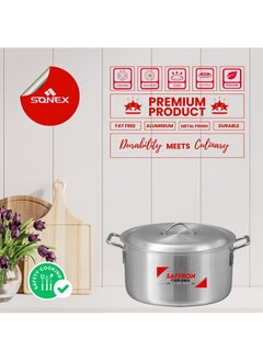SONEX Sonex Saffron Cooking Pot 26 cm,  Capacity 6.5 Ltr, Cookware With Lid,Ergonomic Handle For Secure Grip,Premium Aluminum Metal Finish,Durable & Light Weight, Silver  - Image 4