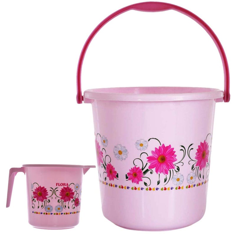 Kuber Industries Kuber Industries 2 Pieces Unbreakable Virgin Plastic Bathroom Bucket with Mug Set Pink 1 Pc 18 LTR Bucket 1 Pc 1 LTR MugKUBMART1265  - Image 1