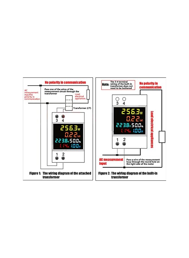 promass Single Phase Energy Meter Tester Rail Electricity Usage Monitor AC 40-300V 100A LCD Voltmeter Ammeter Voltage Amps Watt Kwh Frequency Power Factor Meter Multimeter - Image 5
