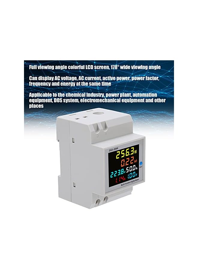 promass Single Phase Energy Meter Tester Rail Electricity Usage Monitor AC 40-300V 100A LCD Voltmeter Ammeter Voltage Amps Watt Kwh Frequency Power Factor Meter Multimeter - Image 4