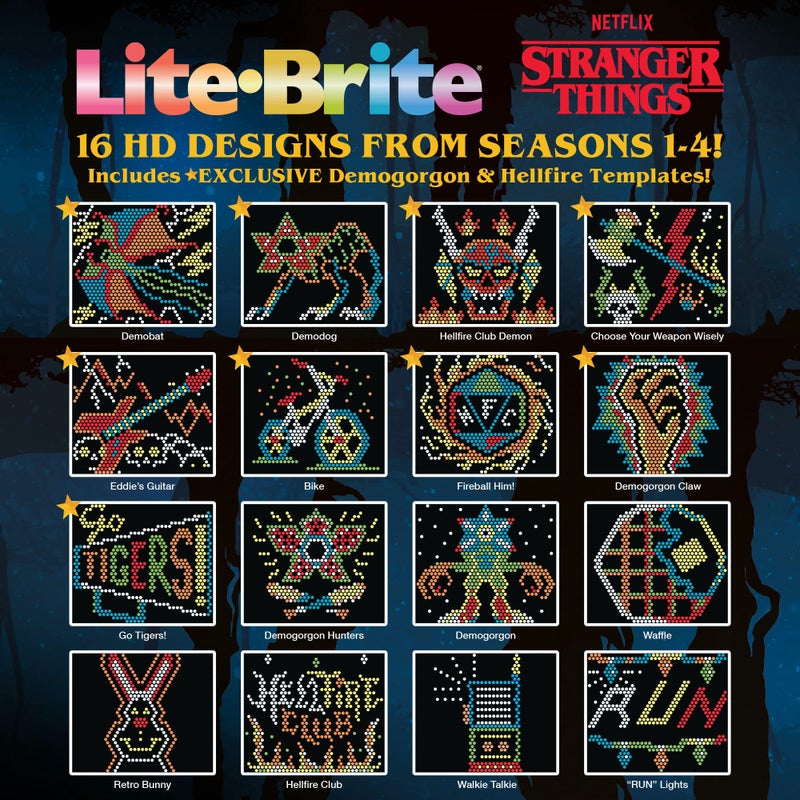 Basic Fun Lite-Brite Stranger Things Special Edition - Demogorgon Hunters - Amazon Exclusive - High-Definition Grid, 16 HD Templates, 900 Mini Pegs, Stickers, Branded Storage Pouch, Ages 14+ - Image 5