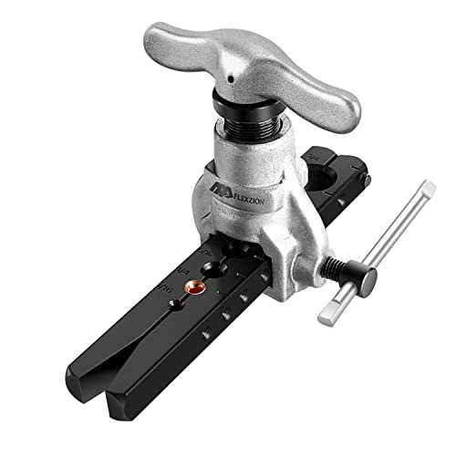 Flexzion Flaring Tools Set Tubing Pipe 8 Dies Sizes 3/16-3/4inch 45 Degree Angle Eccentric Cone Type Kit with Copper Brass Aluminum Mild Steel for Water Gas Refrigeration Brake Line Applications - Image 1