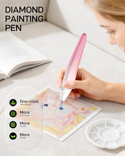 YOFIGO Electric Diamond Painting Pen,Wireless Art Pen for Diamond Painting with 3 Adjustable Suction Levels, Professional Diamond Art Pen with Magnetic Charging Base, Tool for DIY Craft(Pink) - Image 4