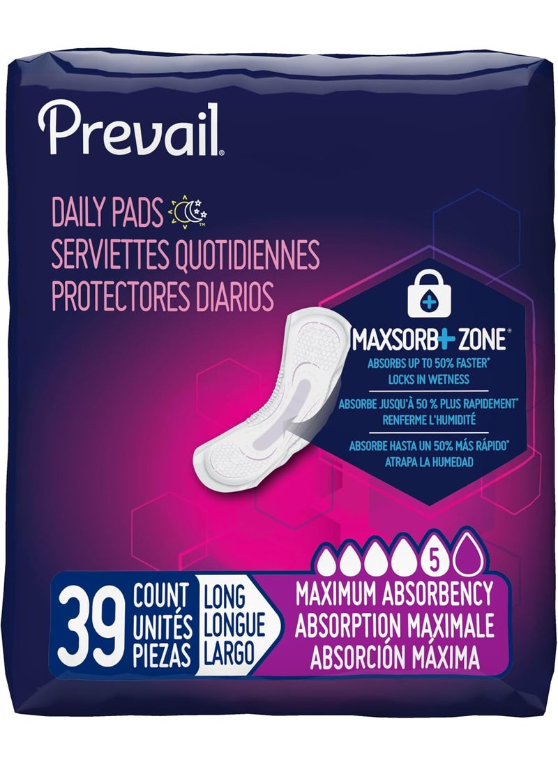 Prevail Prevail Incontinence Bladder Control Pads for Women, Maximum Absorbency, Long Length, 39 count 