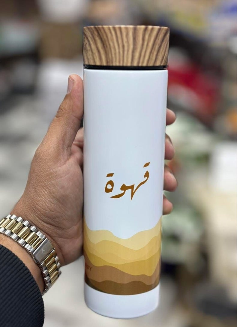 Arabic Tea Bottle With 2 Cups Set，Tea Travel Mug Tumbler ， Stainless Steel Vacuum Insulated Thermos Cup with Spill Proof Lid,(500ml) (Half White)  - Image 2