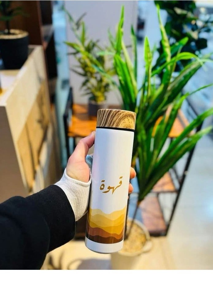 Arabic Tea Bottle With 2 Cups Set，Tea Travel Mug Tumbler ， Stainless Steel Vacuum Insulated Thermos Cup with Spill Proof Lid,(500ml) (Half White)  - Image 3