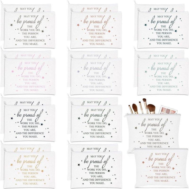 Sieral Sieral 20 Pcs Employee Appreciation Week Gifts Cosmetic Bags May You Be Proud Gift Cosmetic Pouch Motivational Gift Canvas Bag with Zipper Appreciation Makeup Bags for Team Volunteer(White)