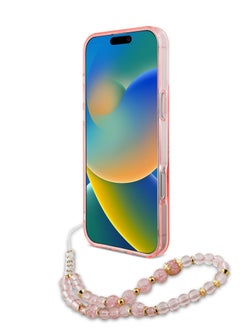GUESS iPhone 16 Pro Max Magsafe Case IML Hard Cover with Flower Wreath Design & Pearl Strap / Shock Absorption / Precise Cutouts / Slim and Lightweight Back Cover - Pink  - Image 4
