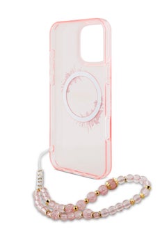 GUESS iPhone 16 Pro Max Magsafe Case IML Hard Cover with Flower Wreath Design & Pearl Strap / Shock Absorption / Precise Cutouts / Slim and Lightweight Back Cover - Pink  - Image 5