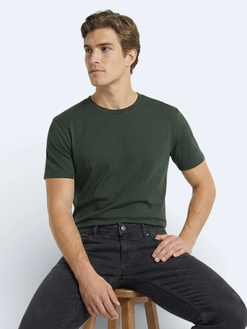 Kip Oil Green Plain 100% Cotton T-Shirt