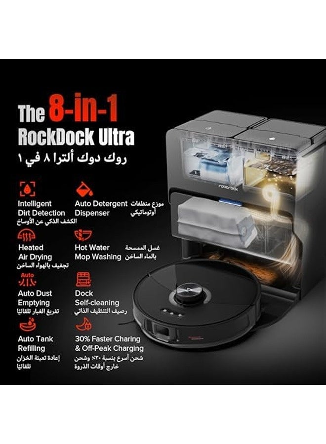 روبو روك S8 MaxV Ultra – مكنسة وممسحة روبوت ذكية بقوة شفط ‎10000‎ باسكال، تنظيف عميق مع تجفيف بالهواء الساخن، تفريغ وإعادة تعبئة تلقائي، تجنّب العقبات الذكي، خرائط متقدمة - Image 2