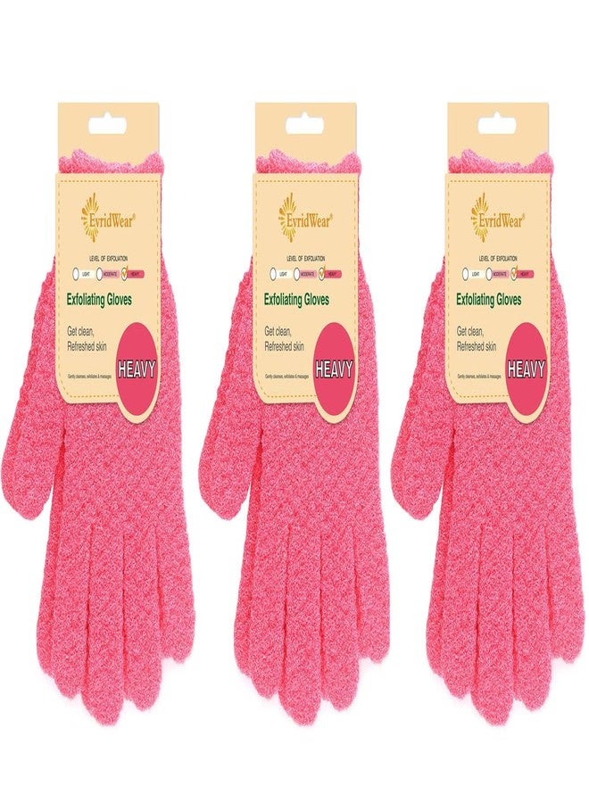 Evridwear Exfoliating Gloves for Shower, 100% Nylon Thick Soft Medium Heavy Bathing Gloves Dead Skin Remover Body Scrubber Smooth Skin with Hang Loop (Hot Pink Deep Exfoliation- 3 Pairs) - Image 1
