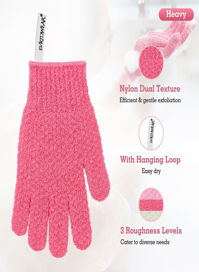 Evridwear Exfoliating Gloves for Shower, 100% Nylon Thick Soft Medium Heavy Bathing Gloves Dead Skin Remover Body Scrubber Smooth Skin with Hang Loop (Hot Pink Deep Exfoliation- 3 Pairs) - Image 2