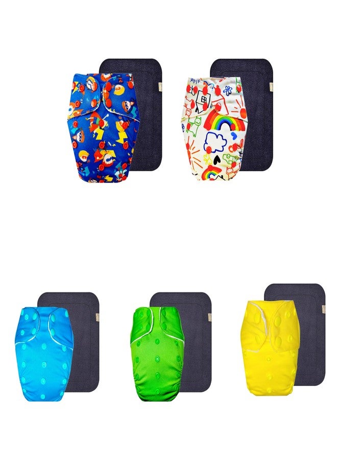 Dumbledo Premium Cloth Diaper with Black Insert (Pack of 5) | Snug Fit | Reusable & Washable | Travel Friendly | Trusted by Moms | 3 Months - 3 Years | Unisex Baby - Image 1